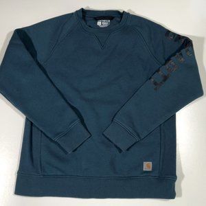 Carhartt Women’s Large Relaxed Fit Crewneck Sweatshirt Blue Block Logo Midweight